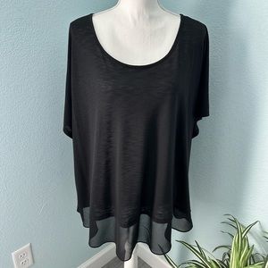 Cato Plus Size 26/28 Black Scoop Neck Chiffon Hem Layered Tunic Top Casual EUC